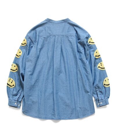 Kapital Men's Smile Embroidery Chambray Band Collar Shirt