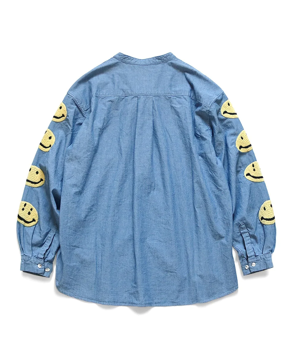 Kapital Men's Smile Embroidery Chambray Band Collar Shirt