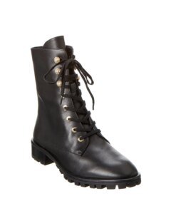 Stuart Weitzman Laine Pearl Leather Combat Boot In Black