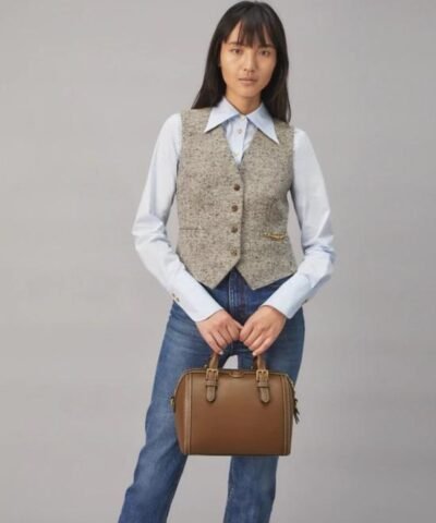 Tory Burch T Monogram Leather Barrel, Moose