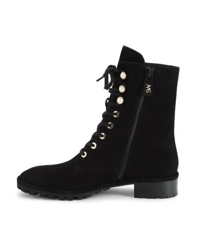 Stuart Weitzman Laine Faux Pearl-Embellished Suede Combat Boots