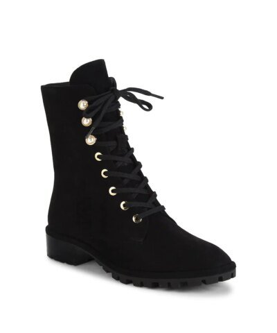 Stuart Weitzman Laine Faux Pearl-Embellished Suede Combat Boots