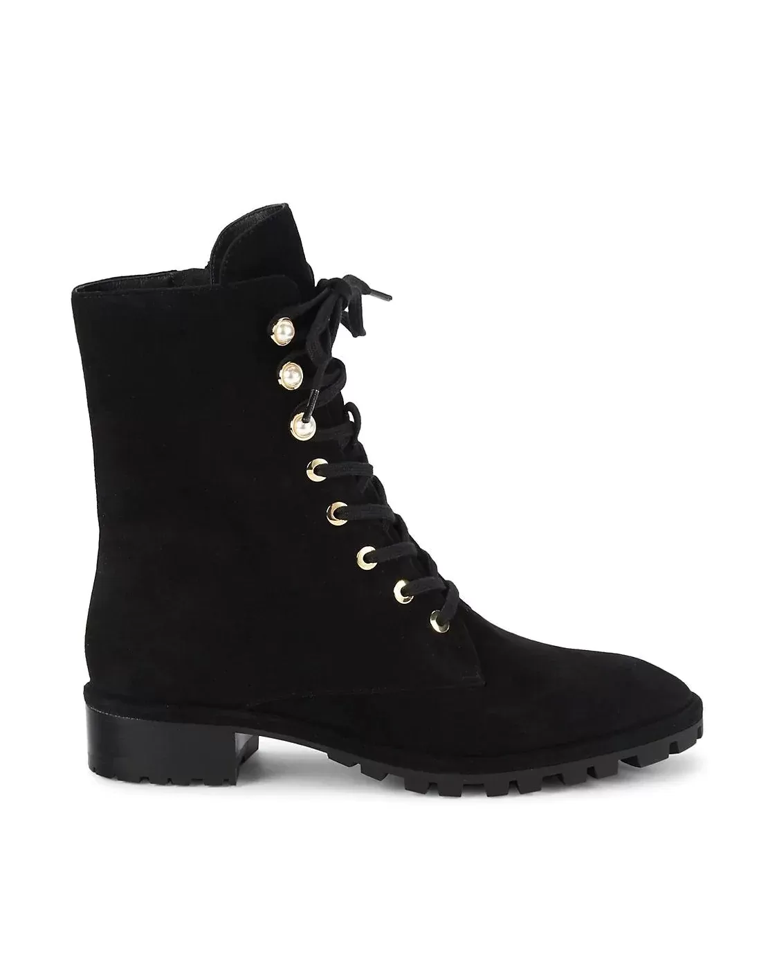 Stuart Weitzman Laine Faux Pearl-Embellished Suede Combat Boots