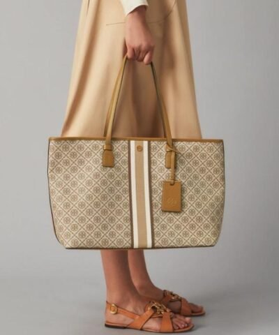 Tory Burch T Monogram Coated Canvas Tote Bag