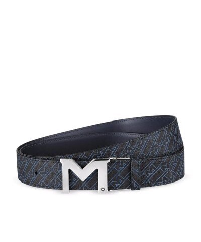 Montblanc Men's Palladium Finish M Buckle Reversible Leather Belt