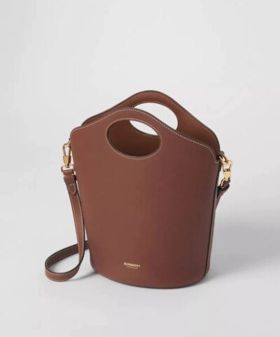 Burberry Small Tan Leather Pocket Bucket Bag