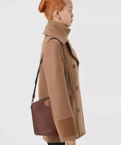 Burberry Small Tan Leather Pocket Bucket Bag