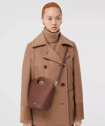 Burberry Small Tan Leather Pocket Bucket Bag