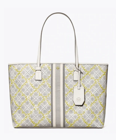 Tory Burch T Monogram Floral Vine Top-Zip Tote Bag In Ivory