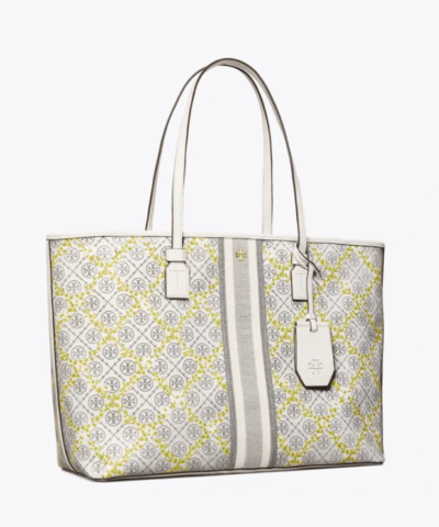 Tory Burch T Monogram Floral Vine Top-Zip Tote Bag In Ivory