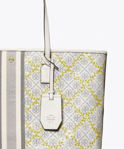 Tory Burch T Monogram Floral Vine Top-Zip Tote Bag In Ivory