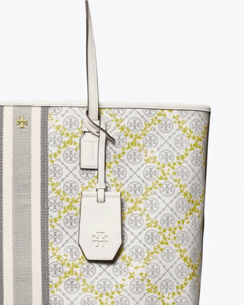 Tory Burch T Monogram Floral Vine Top-Zip Tote Bag In Ivory