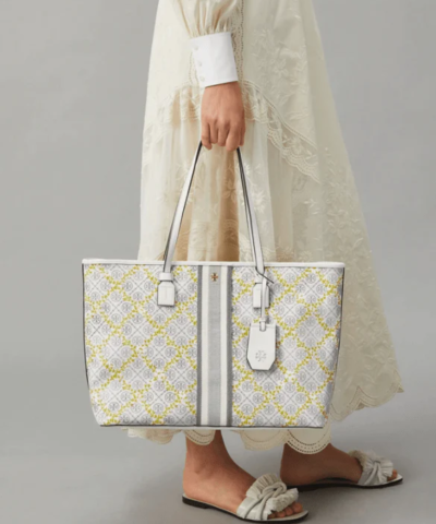 Tory Burch T Monogram Floral Vine Top-Zip Tote Bag In Ivory