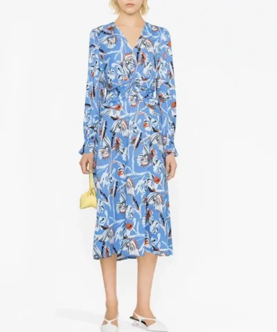DVF Anaba Midi Dress in Butterfly Floral Pure Blue