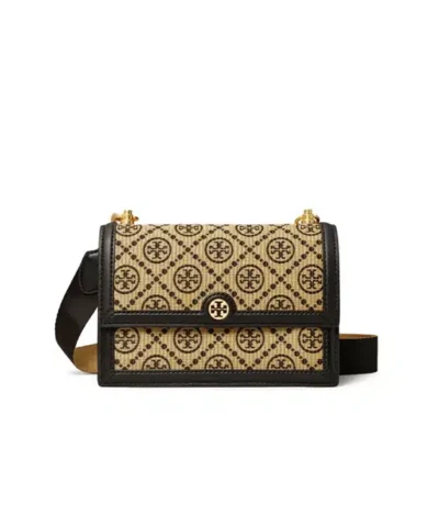 Tory Burch Small T Monogram Raffia Shoulder Bag