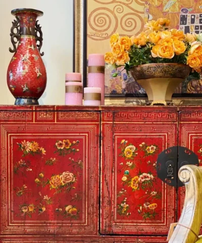 Alternative view of Oriental Antique ”Chinese Red” Painted Peony Motif Sideboard