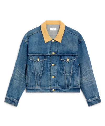 Celine Trucker Jacket In Dark Union Wash Denim