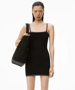 Alexander Wang Crystal Trim Mini Dress In Compact Nylon