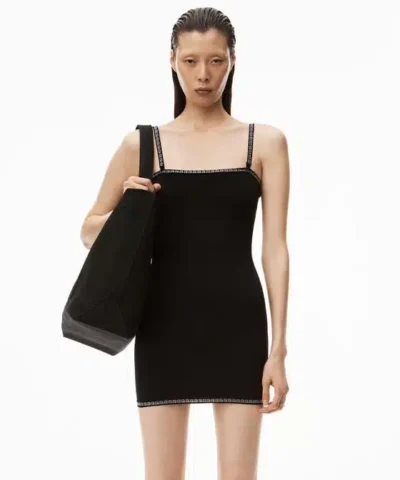 Alexander Wang Crystal Trim Mini Dress In Compact Nylon