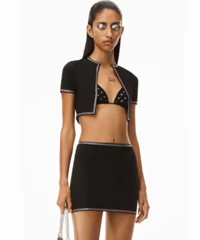 Alexander Wang Crystal Trim Mini Skirt In Compact Nylon