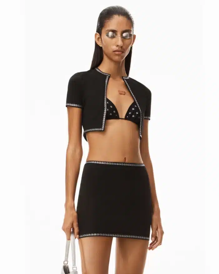 Alexander Wang Crystal Trim Mini Skirt In Compact Nylon