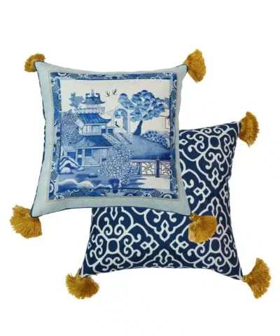 Nanis Blue and White Porcelain " Pavilions" Pattern Pillow 18" x 18"
