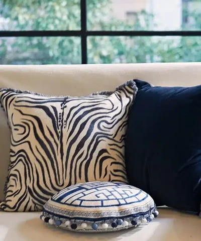 Alternative view of Nanis Blue and White Zebra Pillow 18" x 18"