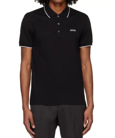 Zegna Black Embroidered Polo