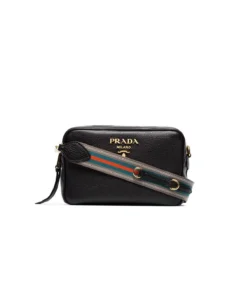 Prada Black Logo Double Strap Leather Camera Bag