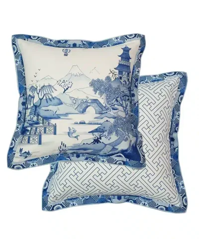 Nanis Blue and White Porcelain "Misty Rain Jiangnan" Pattern Pillow 20" x 20"