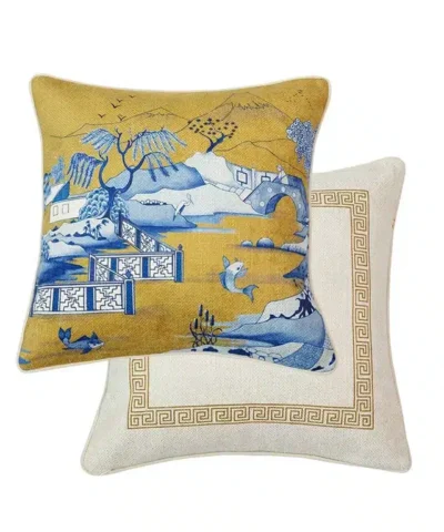 Nanis Blue and White Porcelain "Misty Rain Jiangnan" Pattern Pillow 20" x 20"