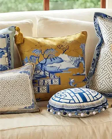 Alternative view of Nanis Blue and White Porcelain "Misty Rain Jiangnan" Pattern Pillow 20" x 20"