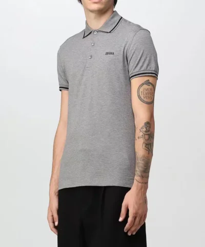 Alternative view of Zegna Grey Embroidered Polo