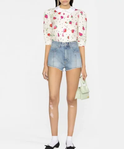Alessandra Rich Strawberry-Print Silk Blouse