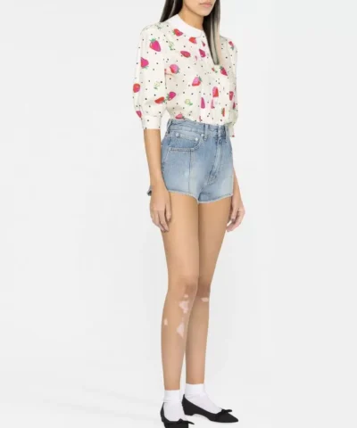 Alternative view of Alessandra Rich Strawberry-Print Silk Blouse
