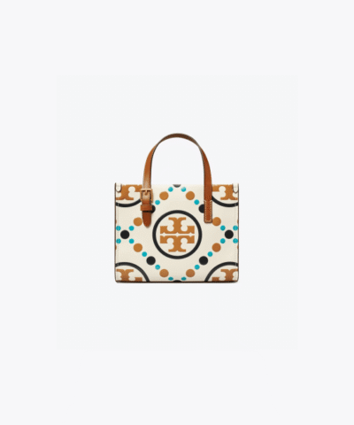 Tory Burch Mini T Monogram Contrast Embossed Square Tote