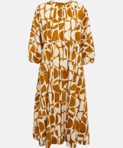 Max Mara Adatti Abstract-Print Blouson-Sleeve Midi Dress