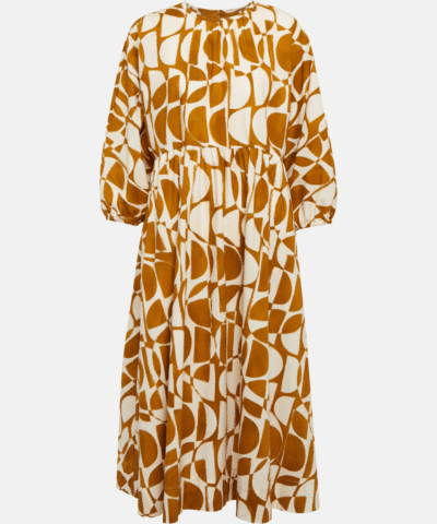 Max Mara Adatti Abstract-Print Blouson-Sleeve Midi Dress