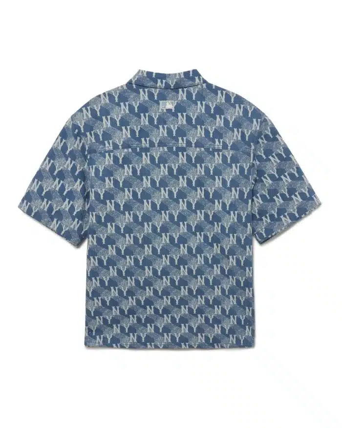 MLB Korea Cube Monogram Print Short Sleeves Denim Shirts New York Yankees - Image 2