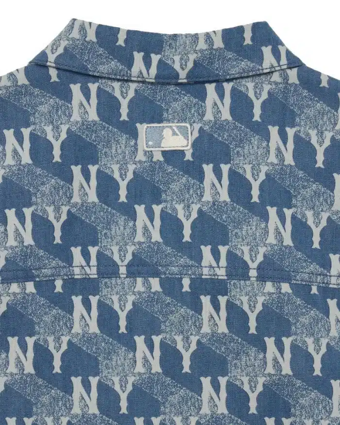 MLB Korea Cube Monogram Print Short Sleeves Denim Shirts New York Yankees - Image 4