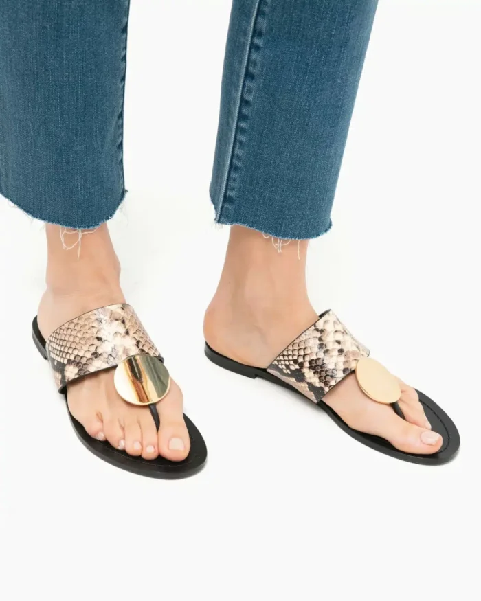 Tory Burch Tory Burch Patos Disk Snake Emboss Leather Thong Sandal - Image 5