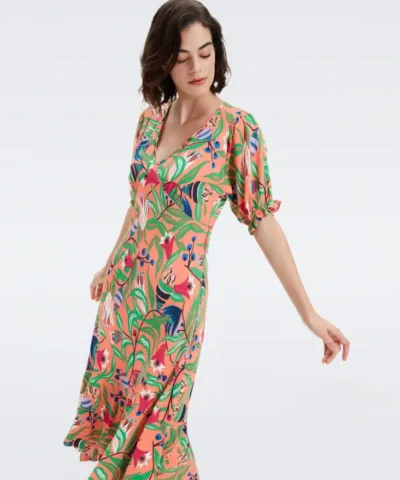 Alternative view of DVF Orla Dress in Fantasia Floral Coral Reef