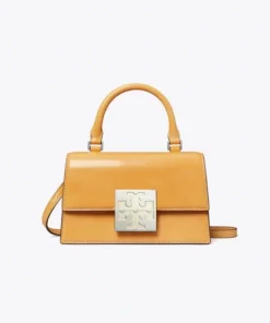 Tory Burch Bon Bon Textured Patent Mini Top-Handel Bag In English Ochre
