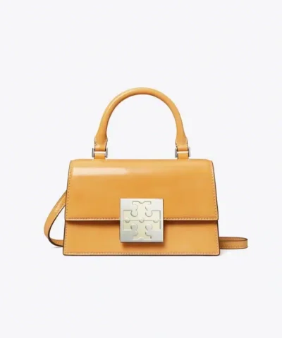 Tory Burch Bon Bon Textured Patent Mini Top-Handel Bag In English Ochre