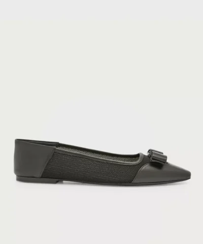 Salvatore Ferragamo Anz Knit Bow Ballerina Flats In Nero