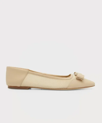 Salvatore Ferragamo Anz Knit Bow Ballerina Flats In Stone