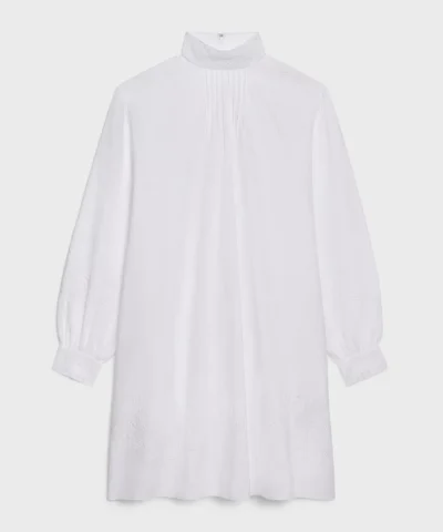 Celine Cotton Toile Prairie Dress With Embroidery Off White