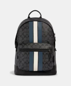 Coach West Backpack In Signature Canvas With Varsity Stripe