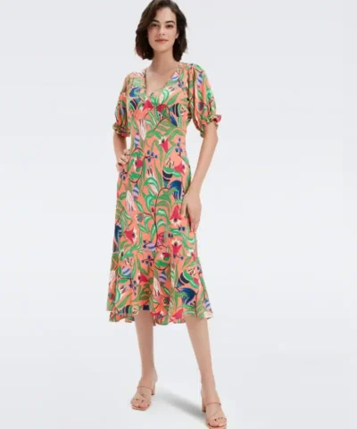 DVF Orla Dress in Fantasia Floral Coral Reef