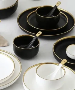 HTH Workshop Round Gold Stroke Ceramic Dinner Plate Collection